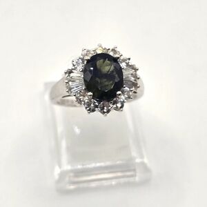 Vintage 4 CWT Natural Green Sapphire Ring And White Topaz Signed JZ 925